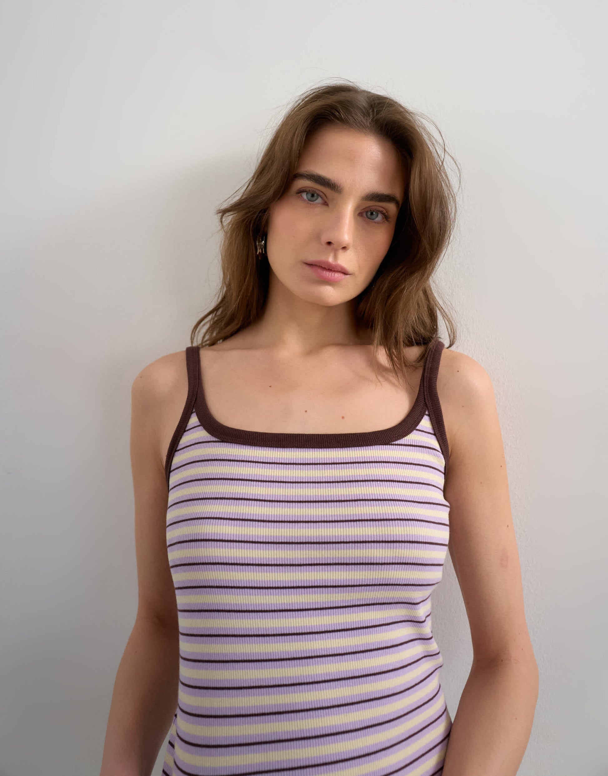 Topshop stripe skinny strap scoop rib vest in lilac
