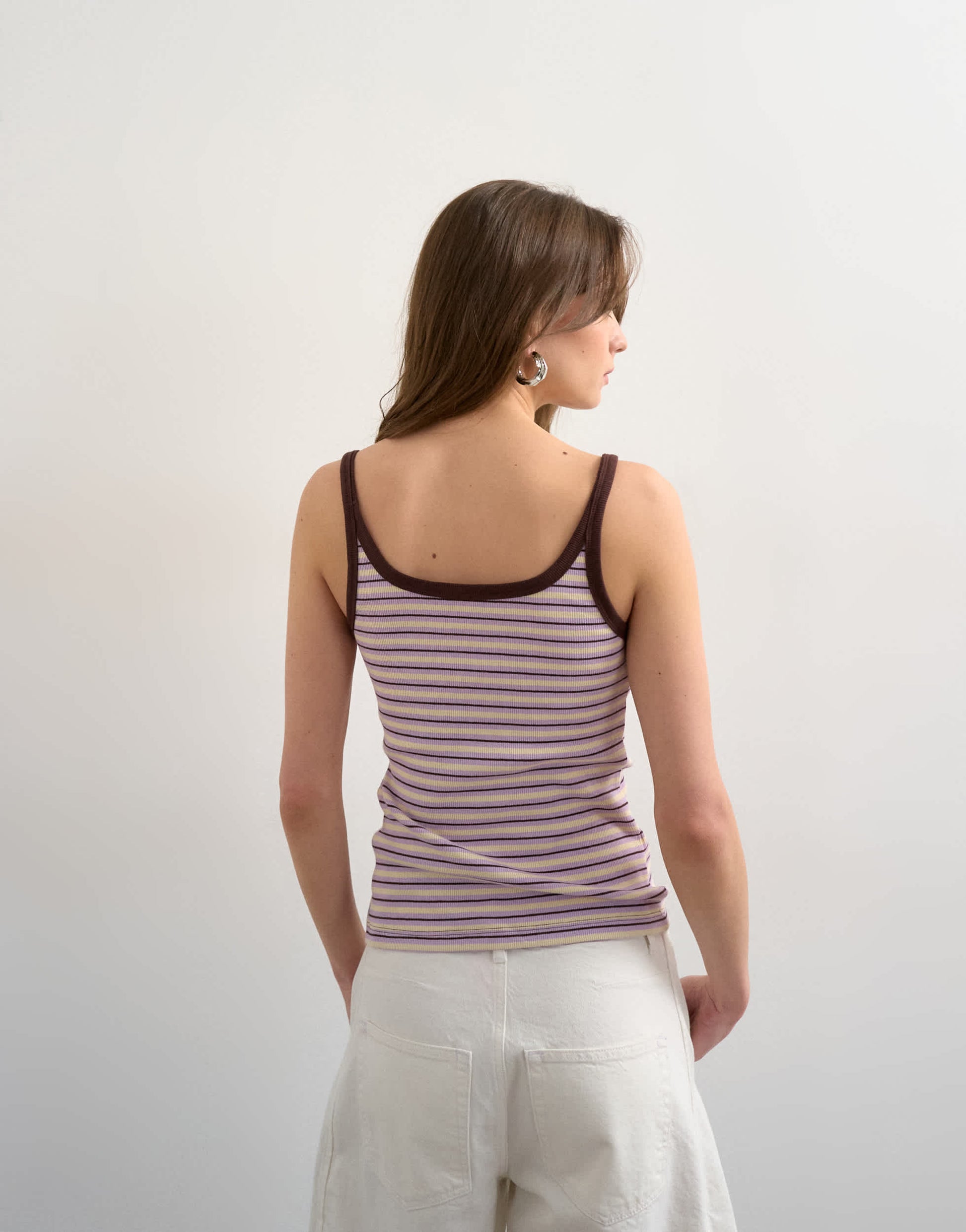 Topshop stripe skinny strap scoop rib vest in lilac