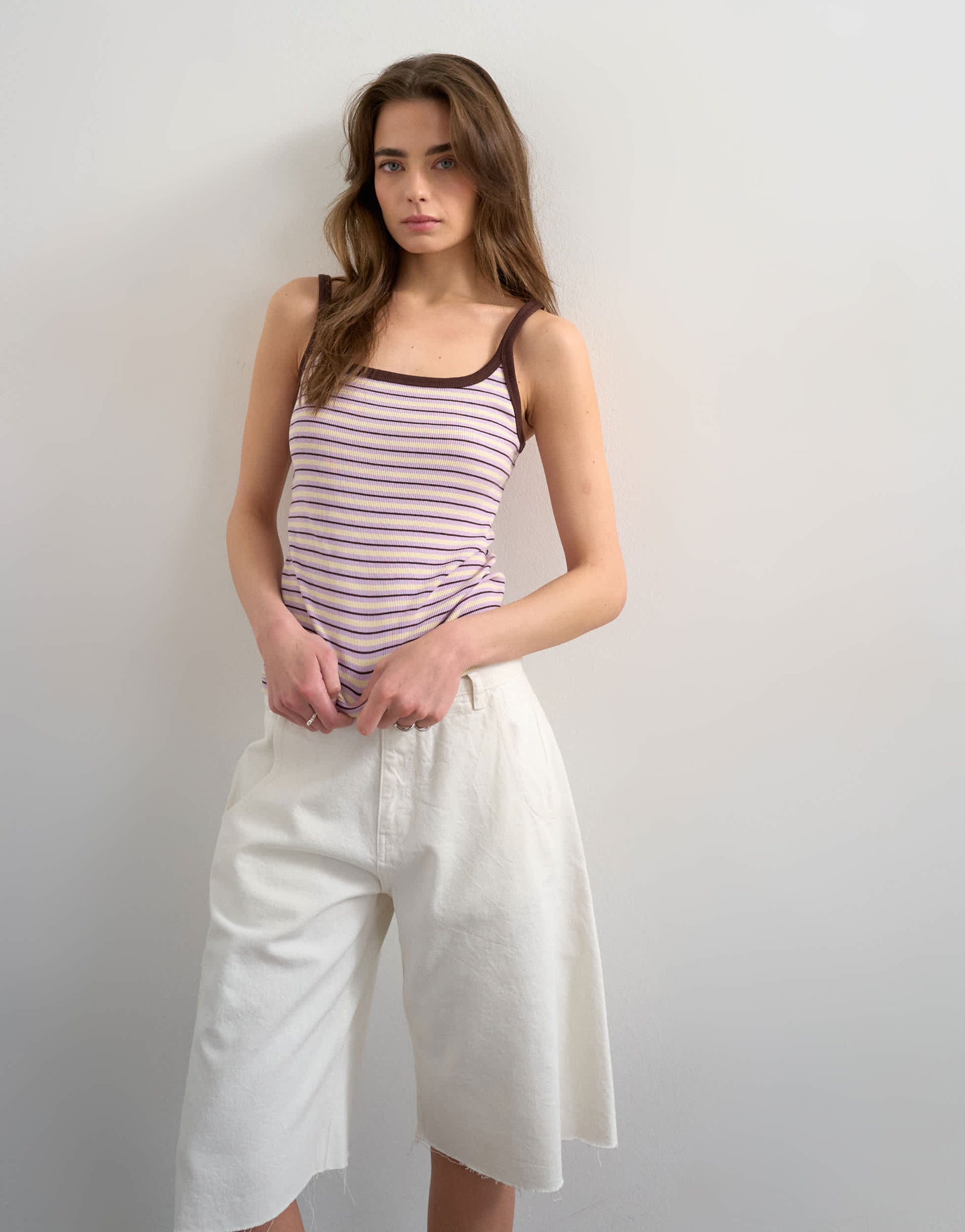 Topshop stripe skinny strap scoop rib vest in lilac