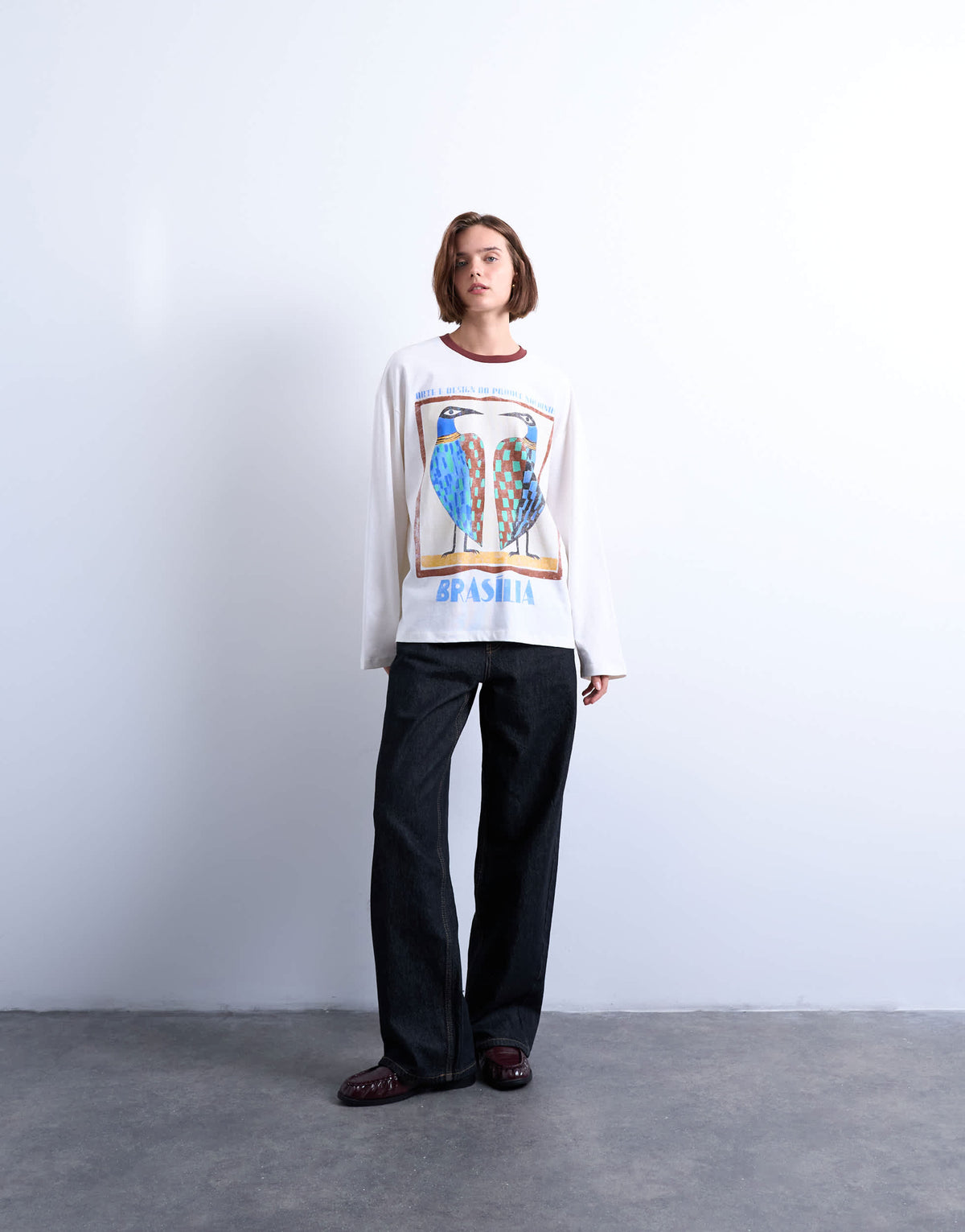 Topshop graphic Brasilia contrast ringer skater tee in white