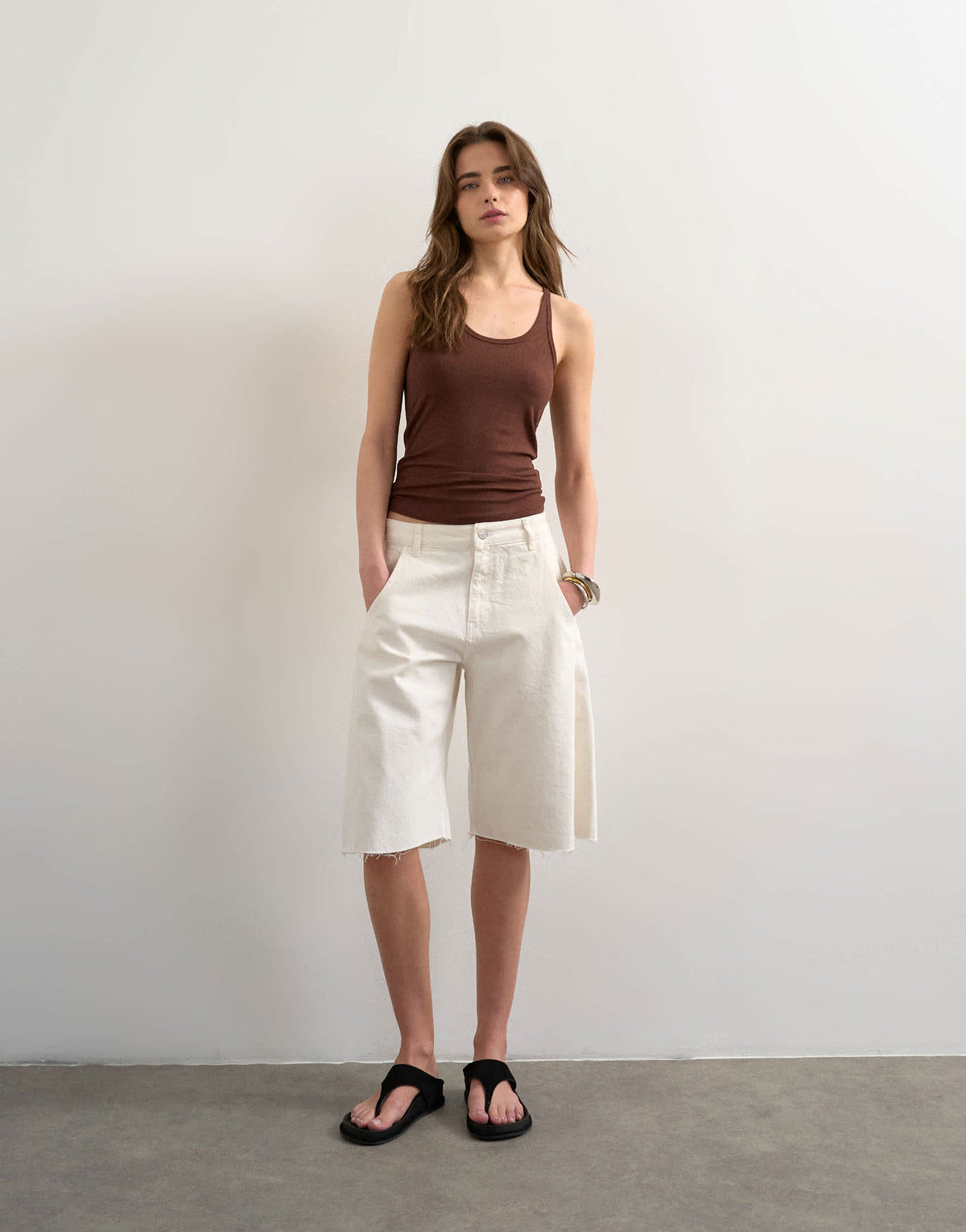 Topshop premium spaghetti strap scoop racer vest in brown