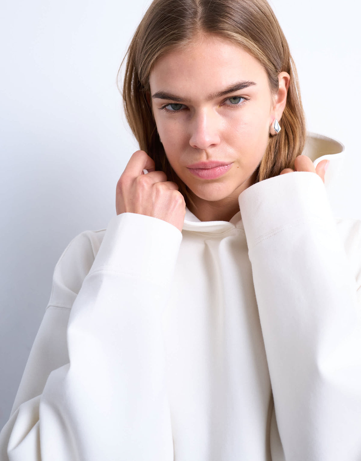 Topshop premium scuba-style fabric oversized jean grazer hoodie in ecru