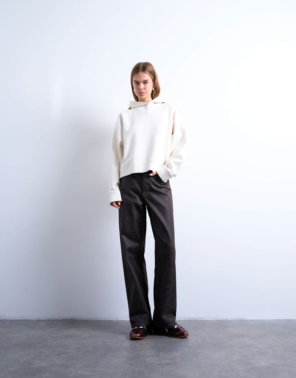 Topshop premium scuba-style fabric oversized jean grazer hoodie in ecru