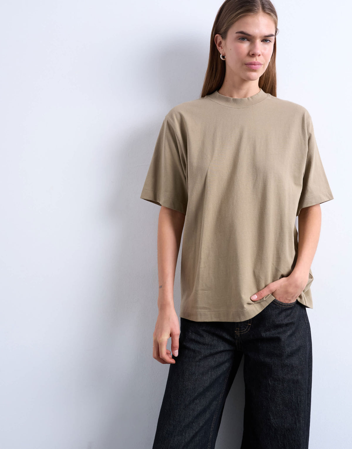 Topshop premium basic short sleeve tee in taupe