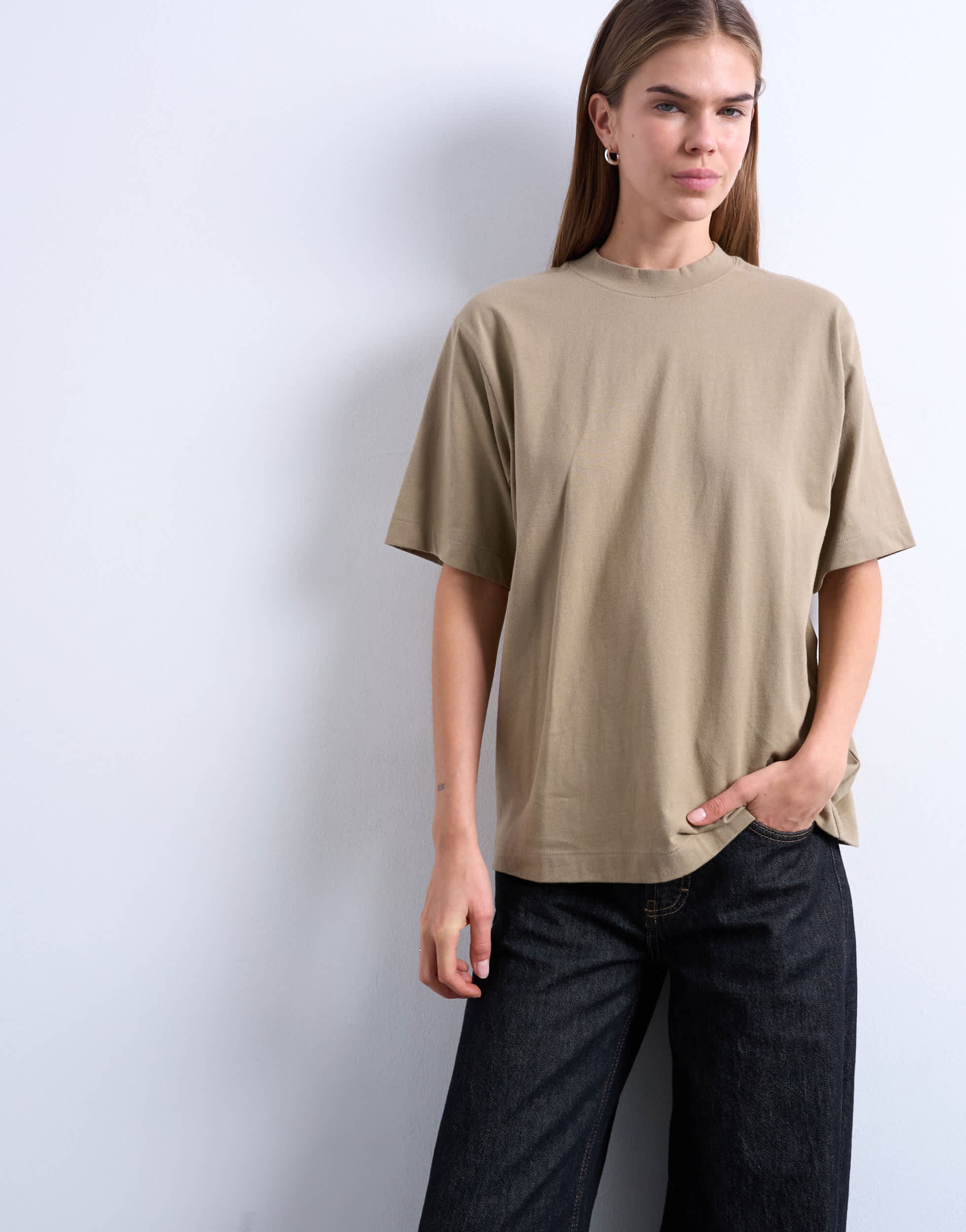 Topshop premium basic short sleeve tee in taupe