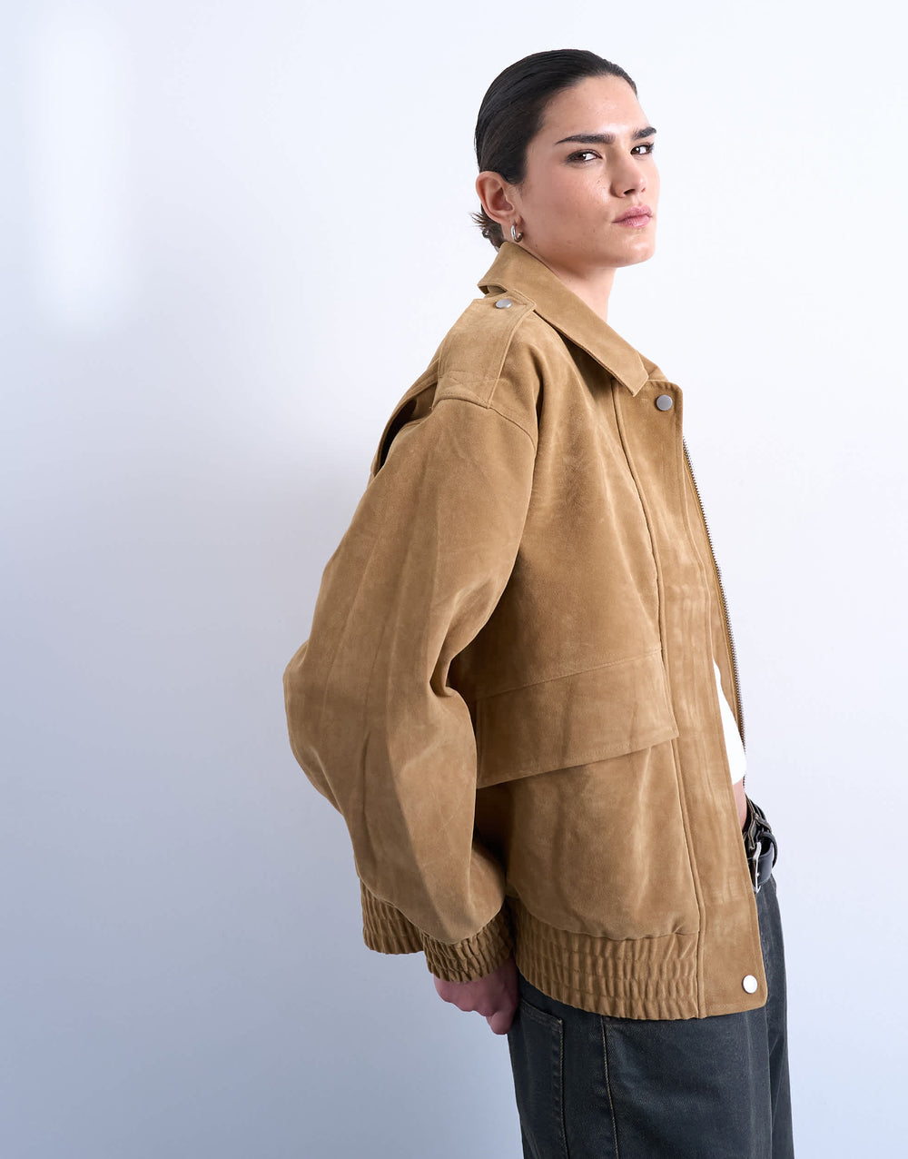 Bomber oversize Topshop en simili-daim couleur beige