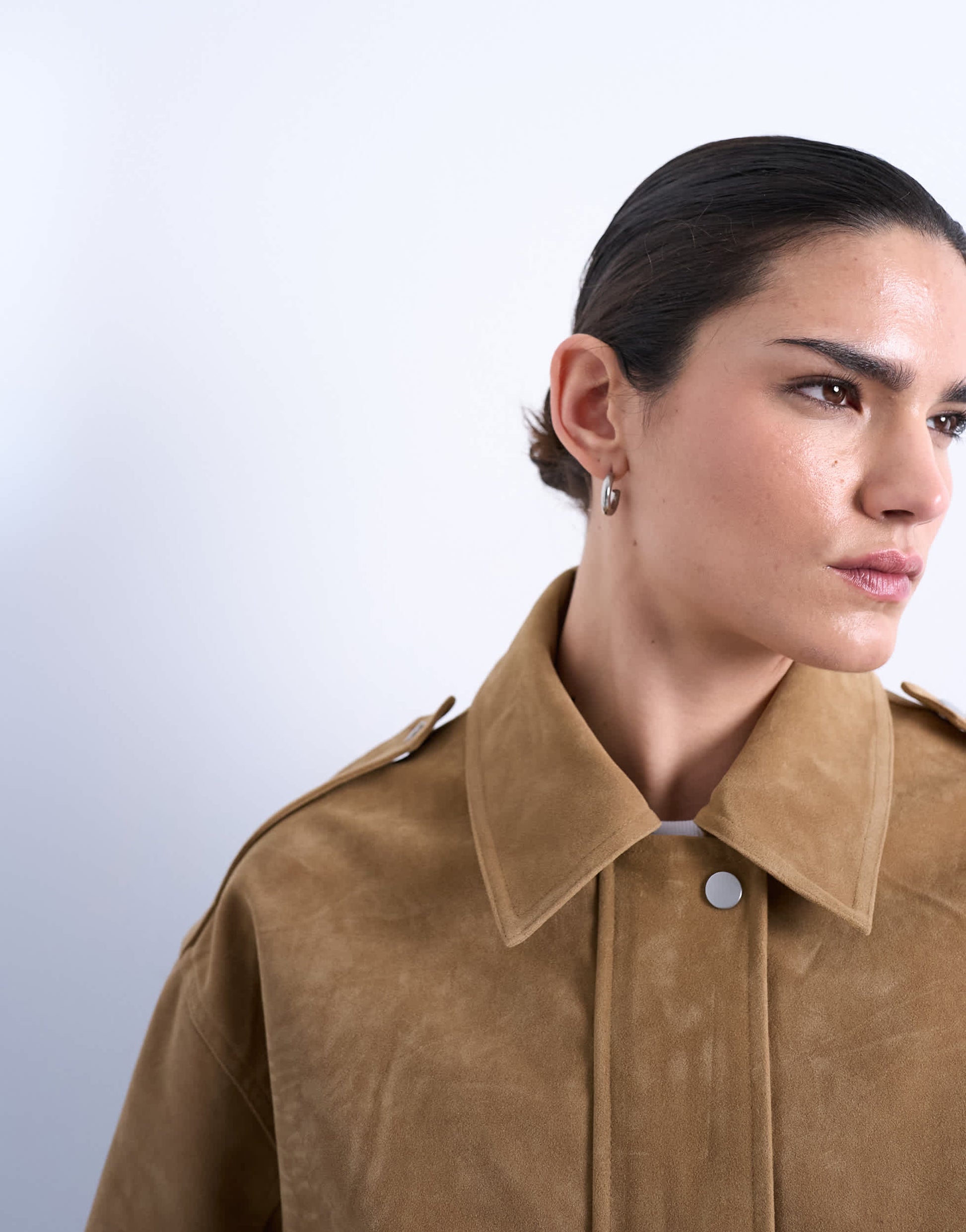 Topshop faux suede oversized bomber in tan