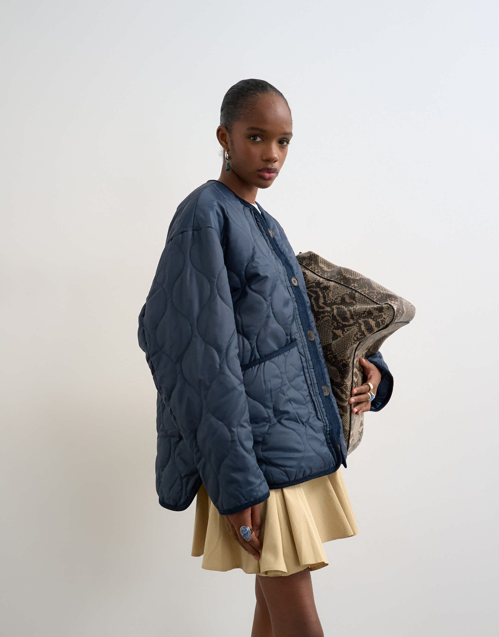 Topshop Jacke mit doppellagigem Vorderfutter in Marineblau