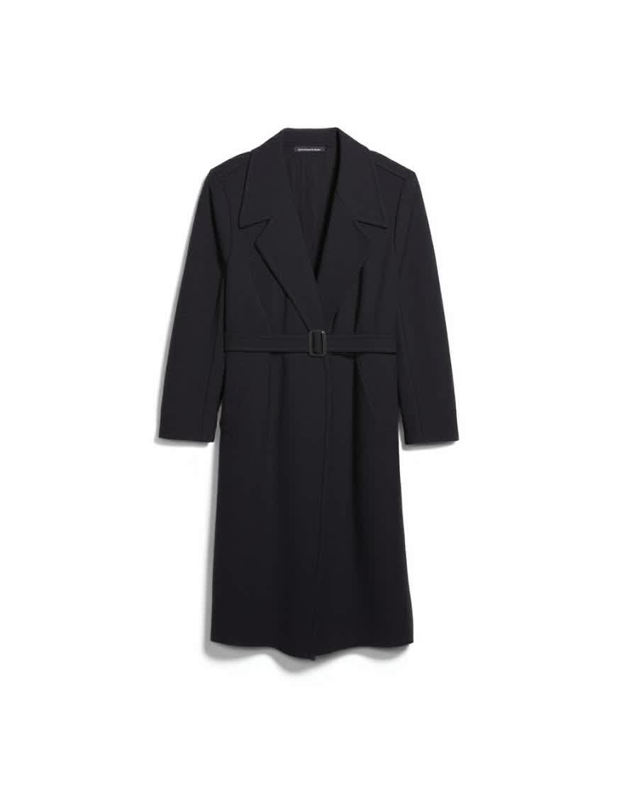 Topshop dropped belt longline formal coat in charcoal