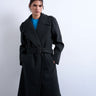 Topshop langer, eleganter Mantel mit tiefem Gürtel in Anthrazit