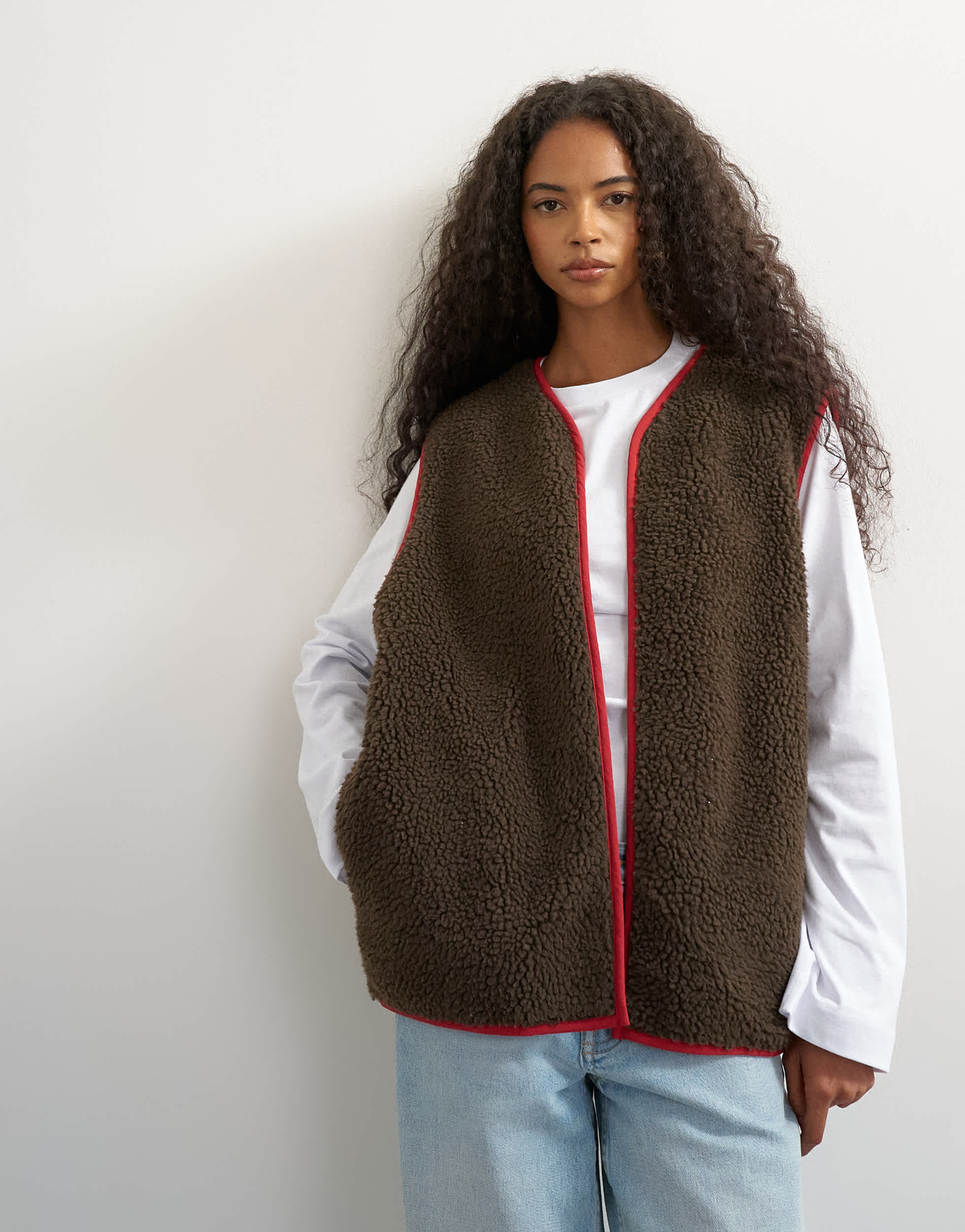 Topshop chuck on borg gilet in choc