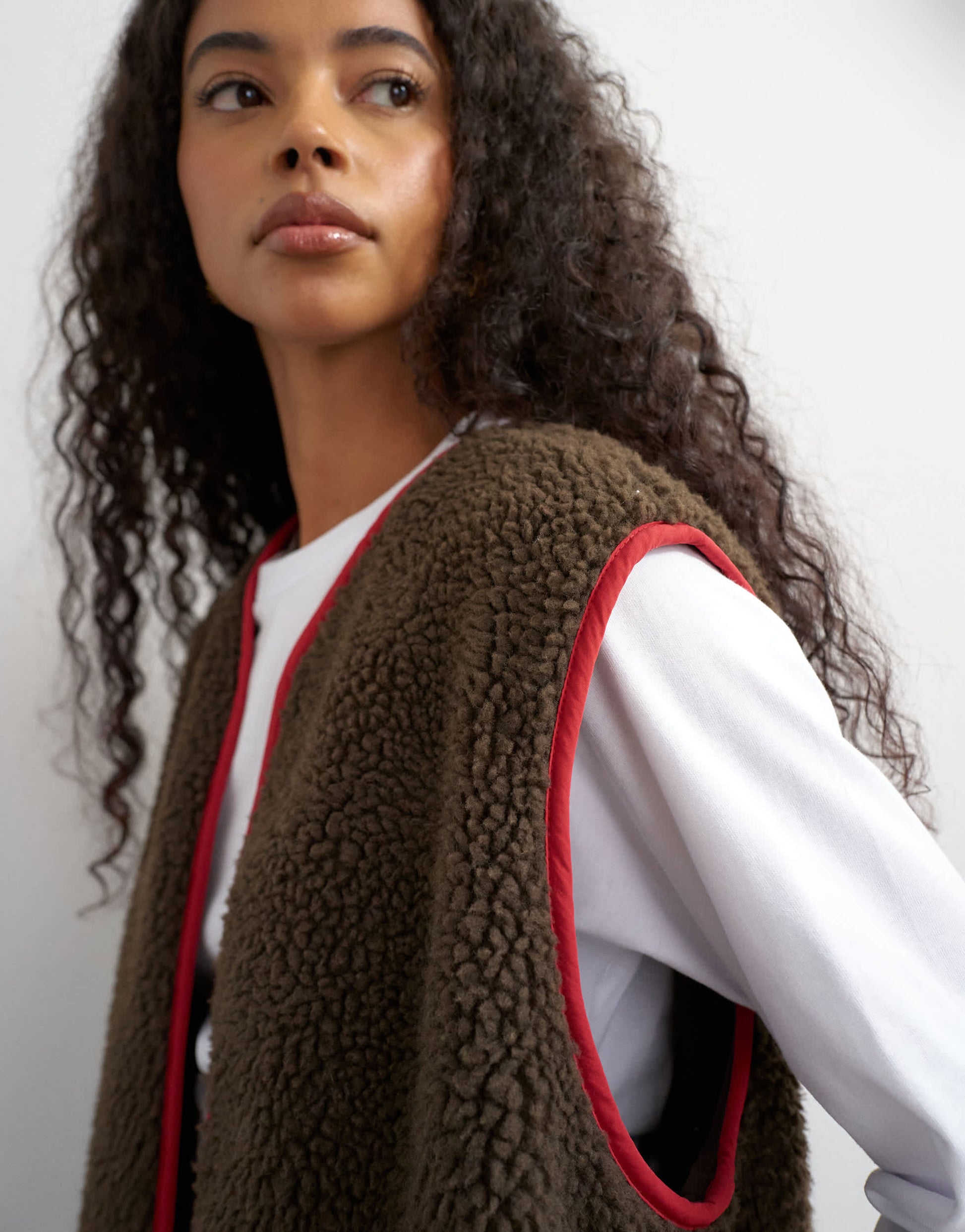 Topshop chuck on borg gilet in choc