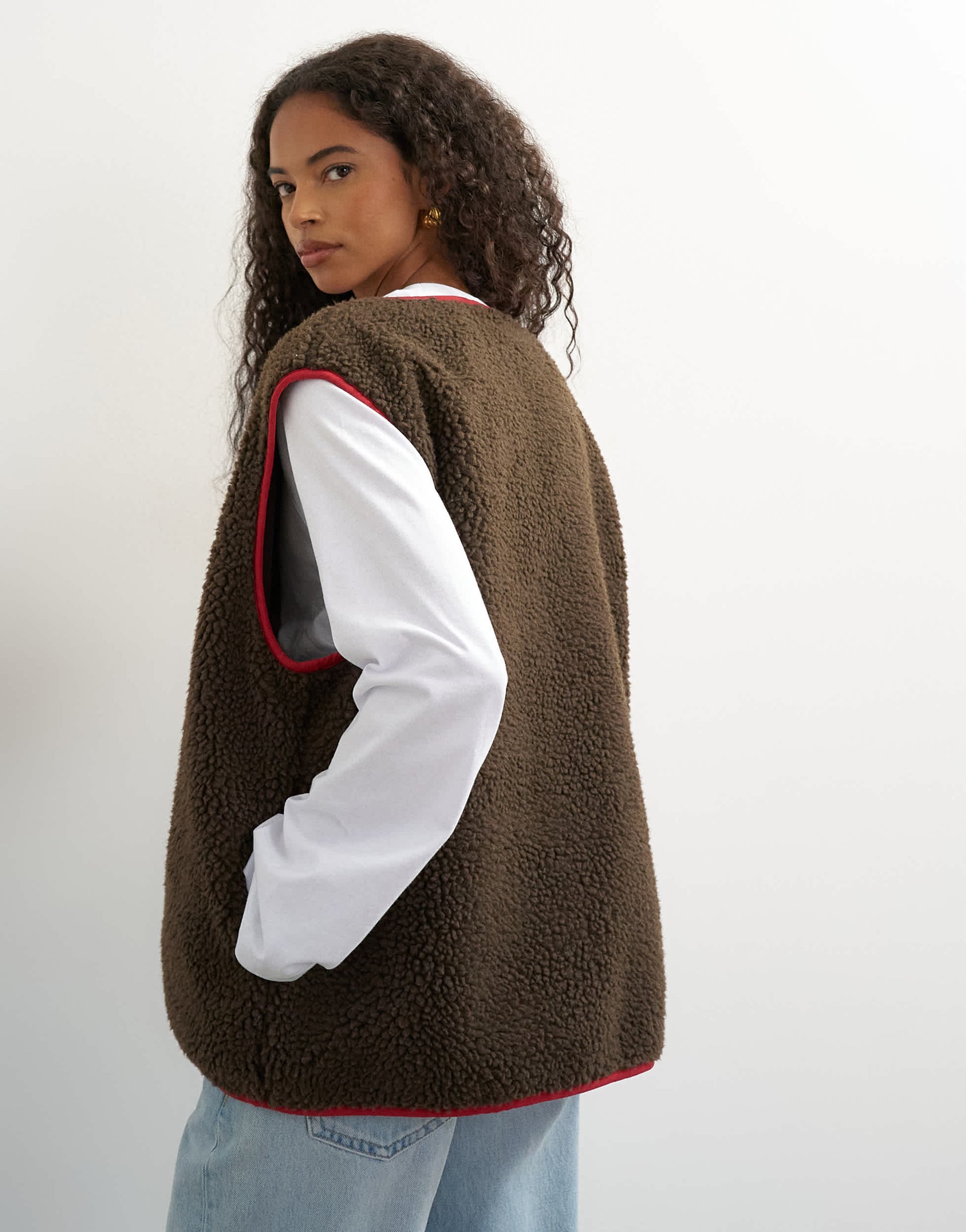 Topshop chuck on borg gilet in choc