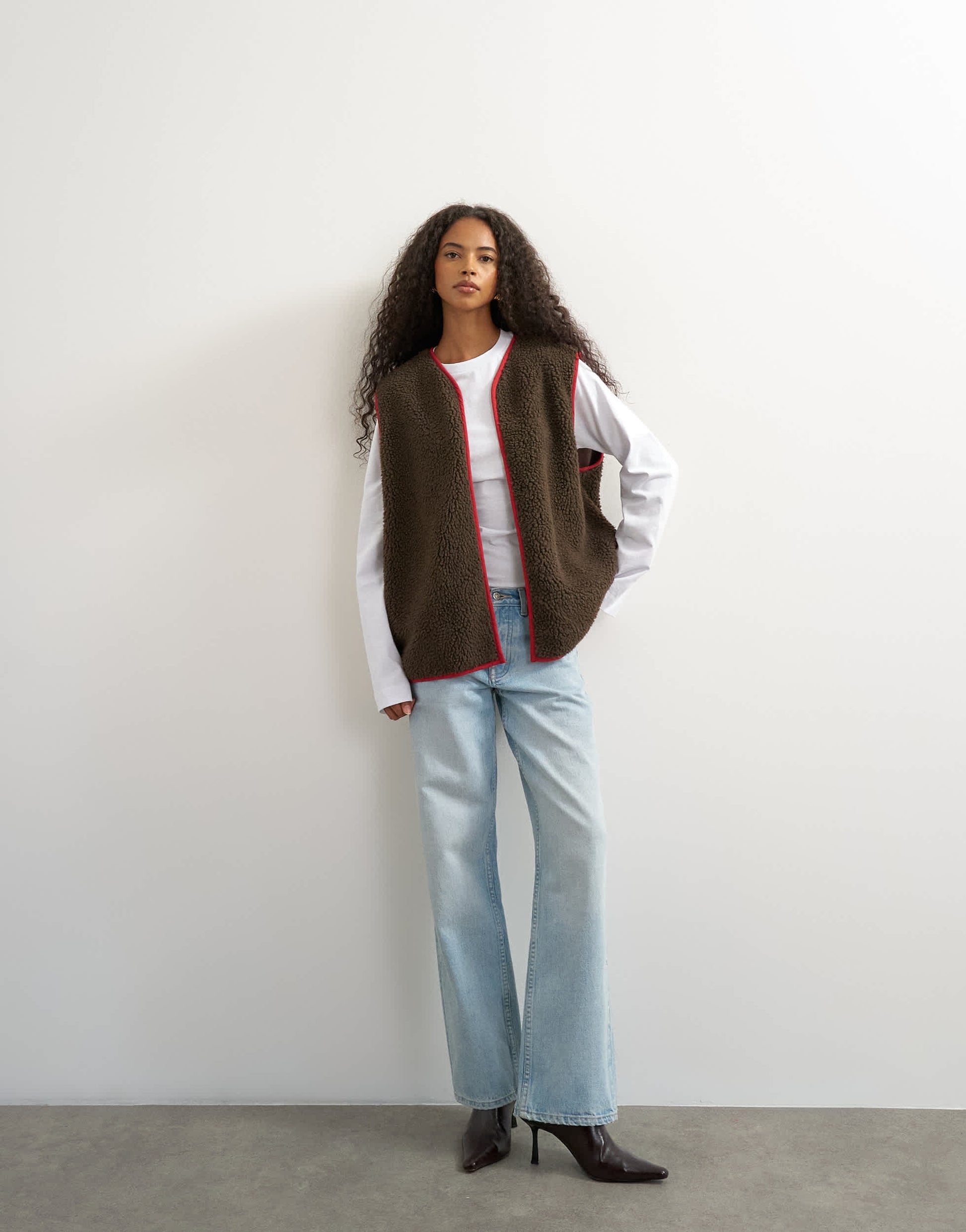 Topshop chuck on borg gilet in choc