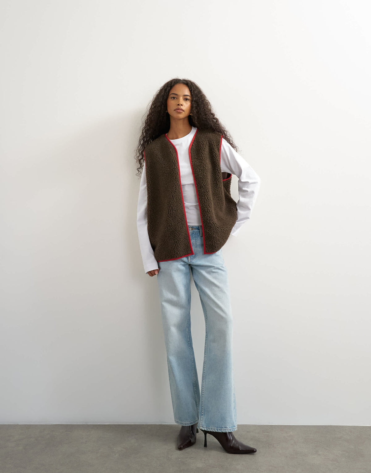 Topshop chuck on borg gilet in choc