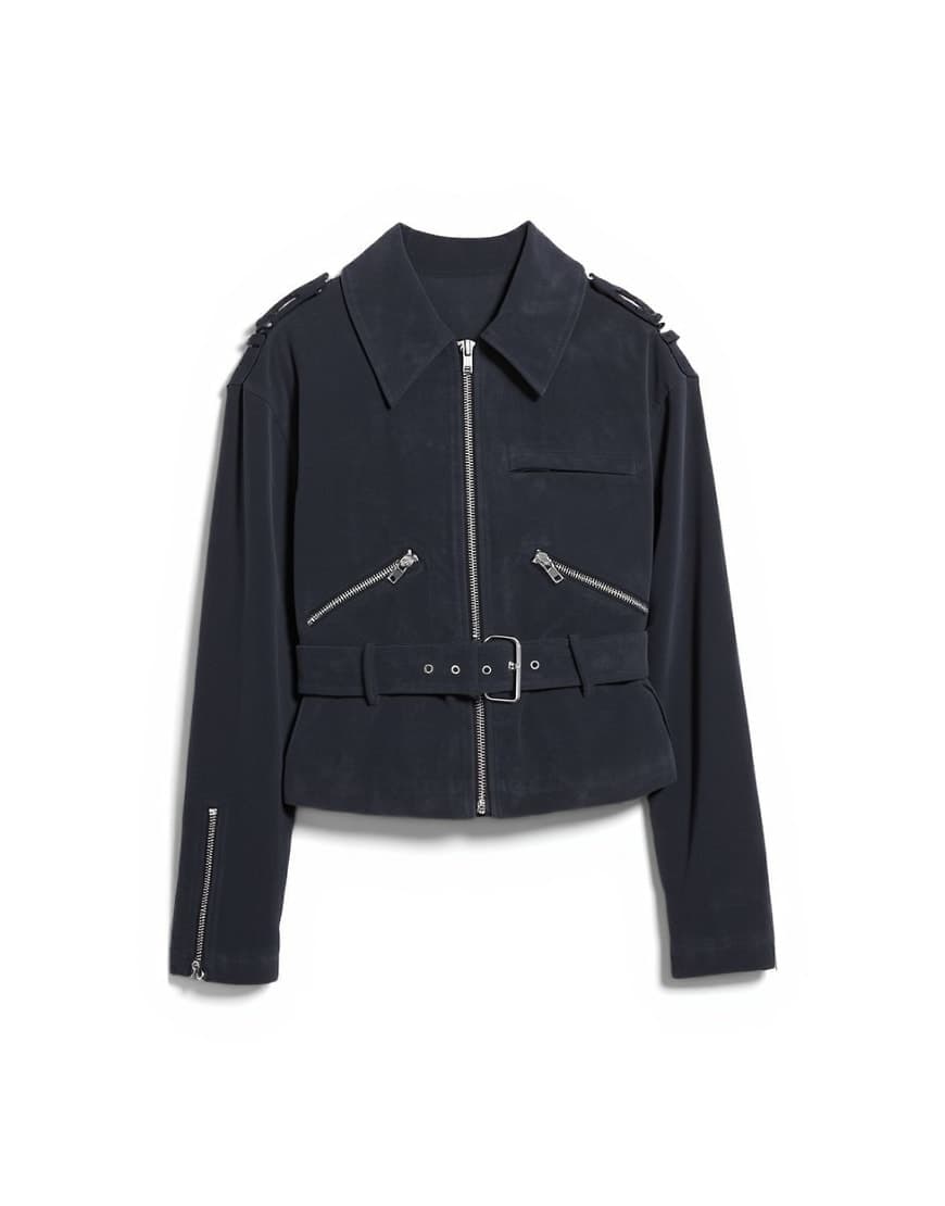 Topshop faux suede low belted biker jacket in charcoal