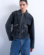 Topshop faux suede low belted biker jacket in charcoal
