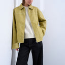 Topshop PU zip through jacket in chartreuse