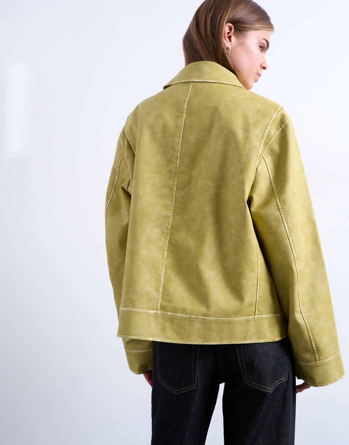 Topshop PU zip through jacket in chartreuse