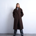 Topshop ovoid sleeve double breasted longline formal coat in chocolate