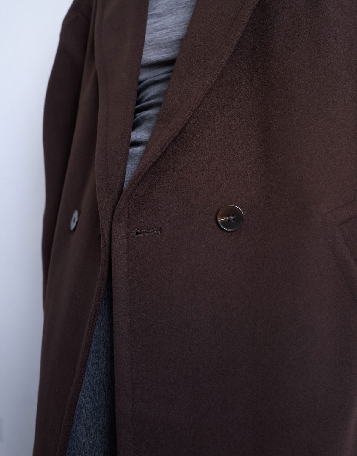 Topshop ovoid sleeve double breasted longline formal coat in chocolate