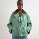 Topshop washed zip front jacket with contrast cord collar in turquoise