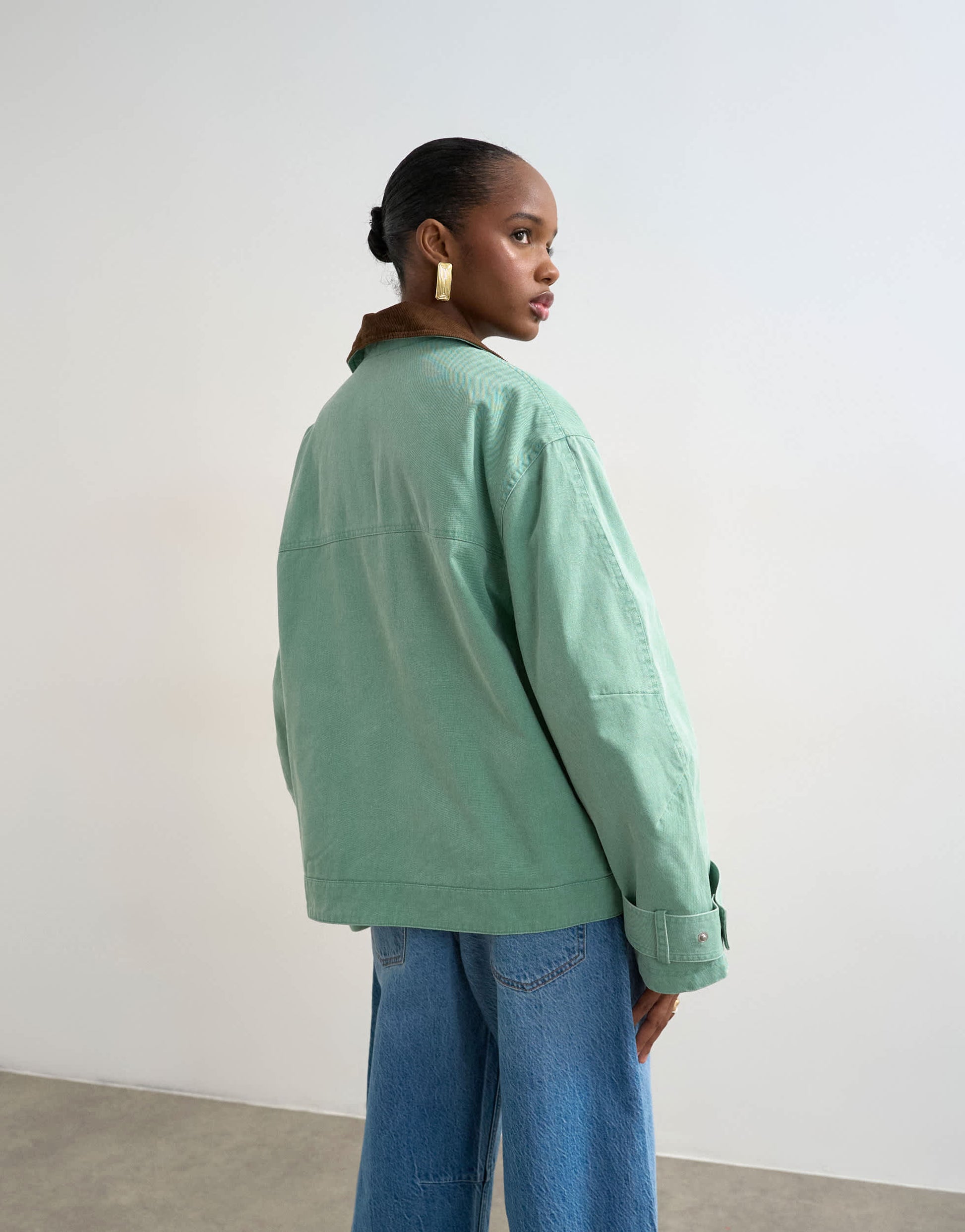 Topshop washed zip front jacket with contrast cord collar in turquoise