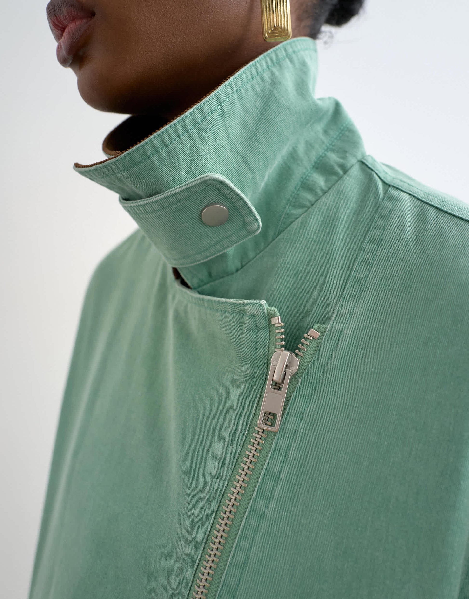 Topshop washed zip front jacket with contrast cord collar in turquoise