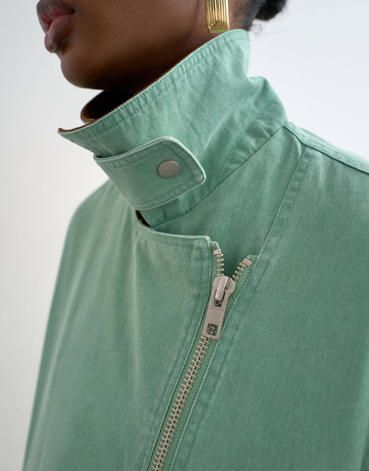 Topshop washed zip front jacket with contrast cord collar in turquoise