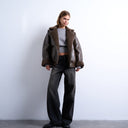 Topshop vintage wash shearling aviator bomber in chocolate