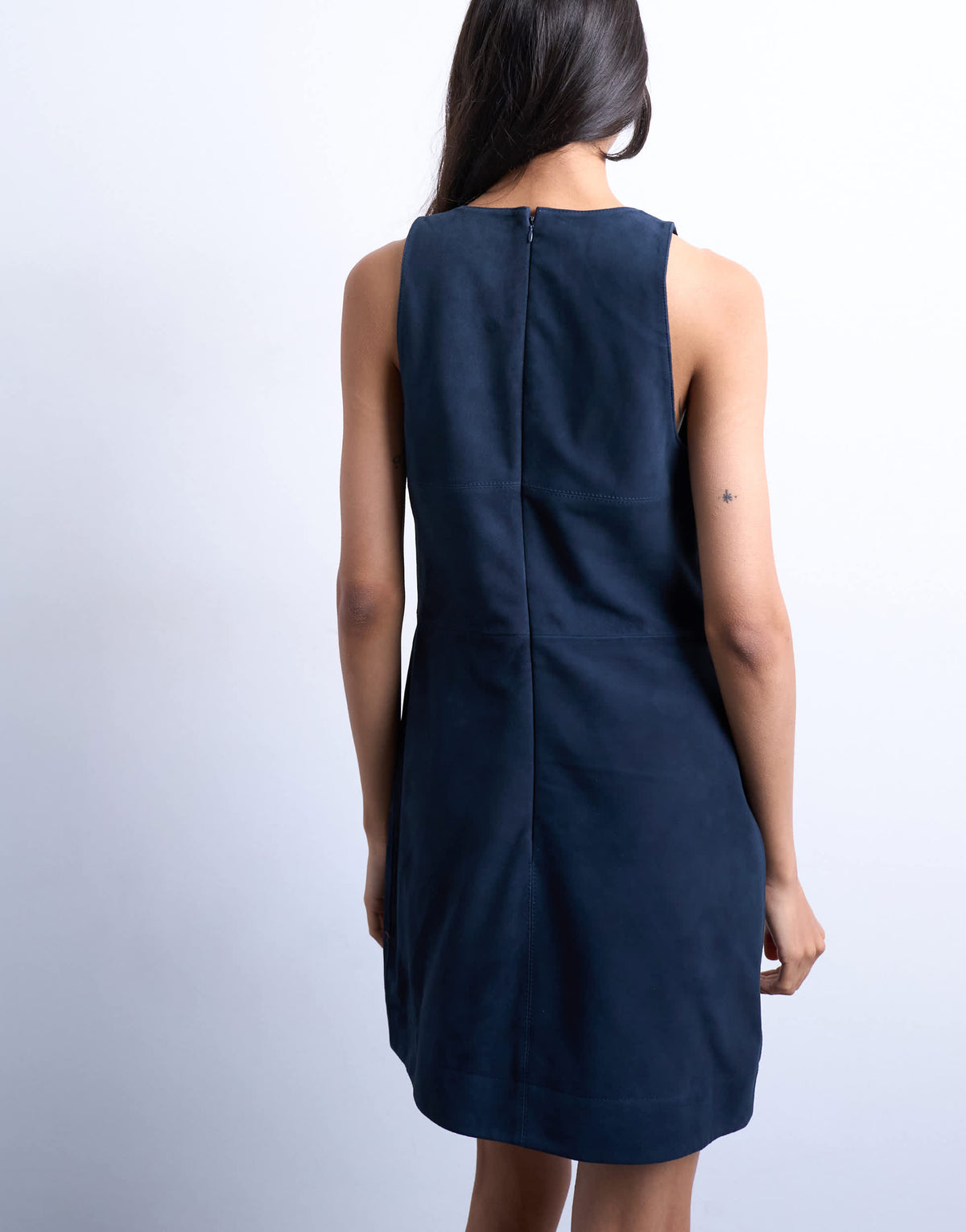 Topshop real suede square neck halter neck mini dress in navy