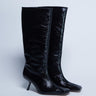 Topshop Scarlett Premium Lederstiefel mit eckiger Zehenpartie, kniehoch, schwarz