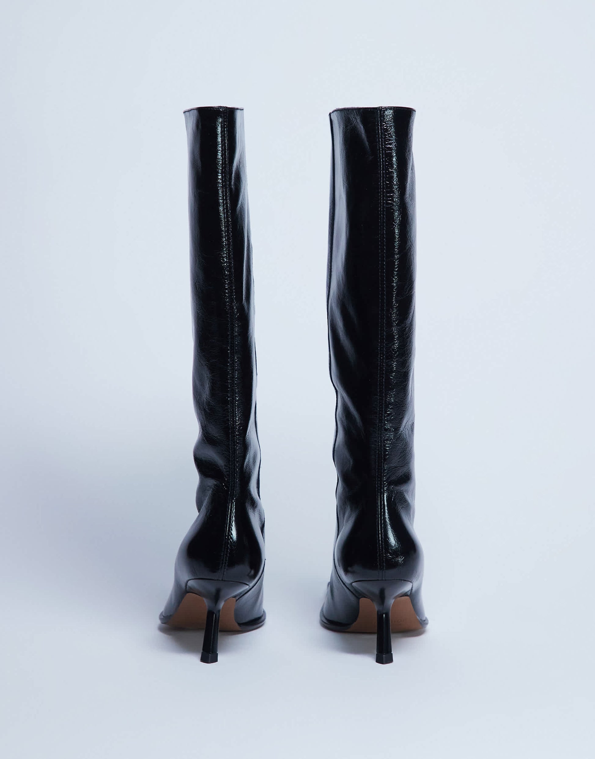 Topshop Scarlett Premium leather square toe knee high boot in black