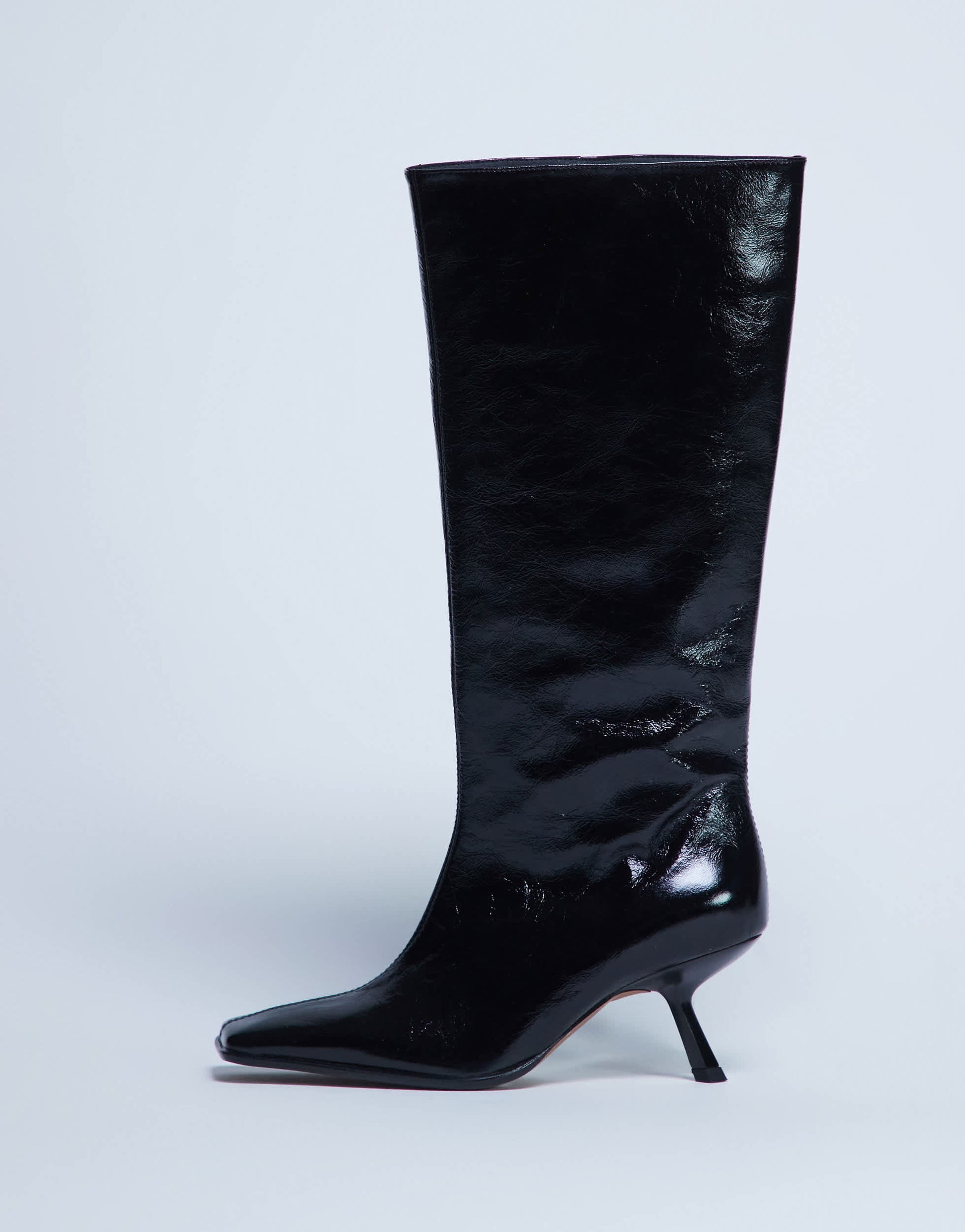 Topshop Scarlett Premium leather square toe knee high boot in black