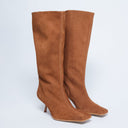 Bottes hautes à bout carré en daim premium Topshop Scarlett couleur camel