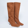 Topshop Scarlett Premium Wildleder-Kniestiefel mit eckiger Spitze in Hellbraun