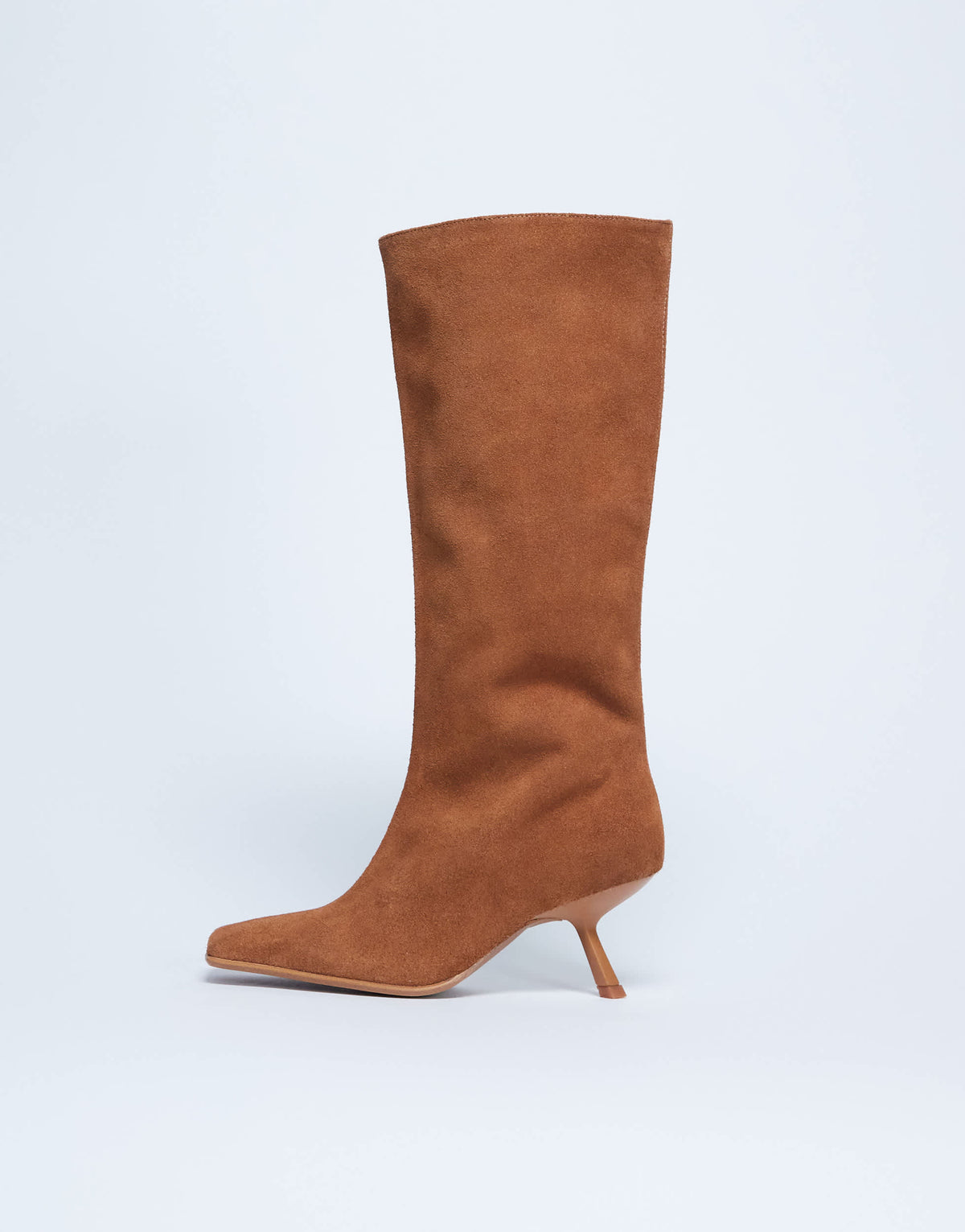 Topshop Scarlett Premium suede leather square toe knee high boot in tan