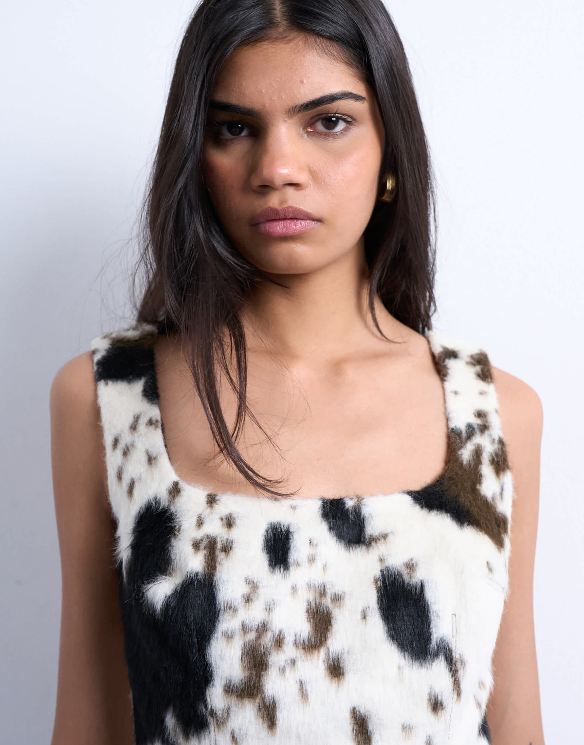 Topshop square neck 90s mini in faux pony hair