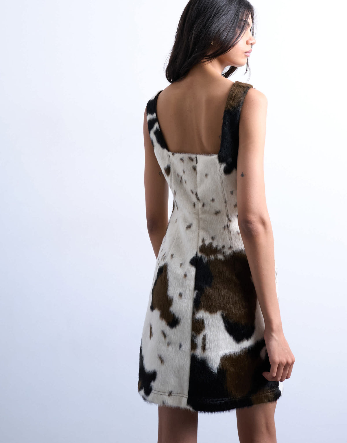 Topshop square neck 90s mini in faux pony hair