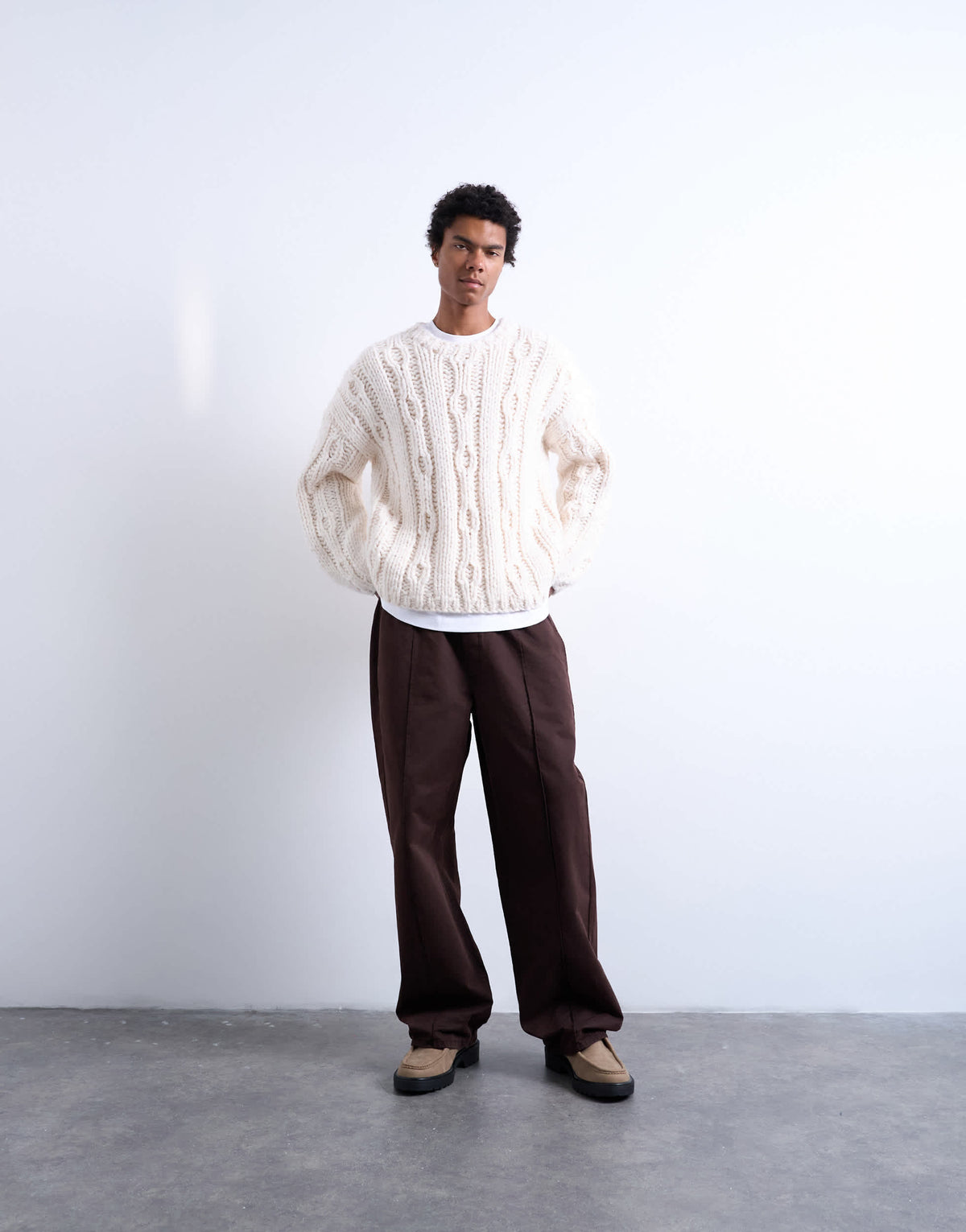 Topman baggy  trousers in twill with pintuck in brown