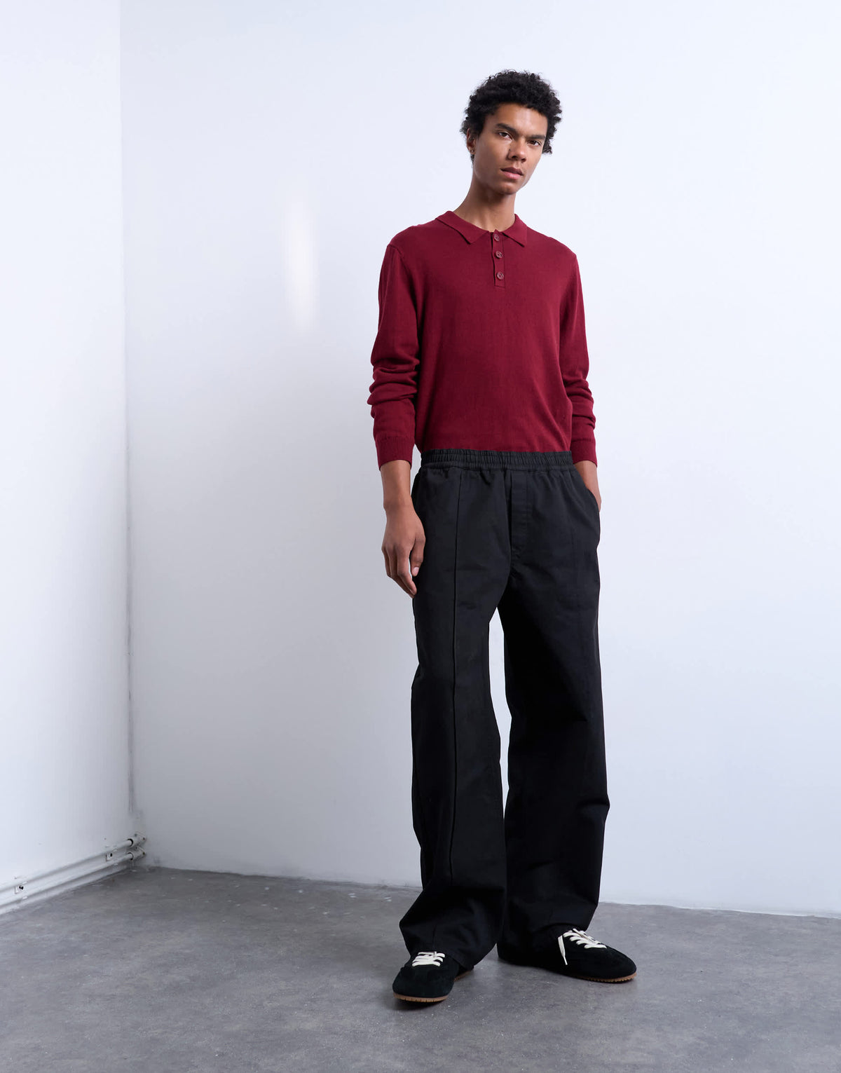 Topman baggy trousers in twill with pintuck in black