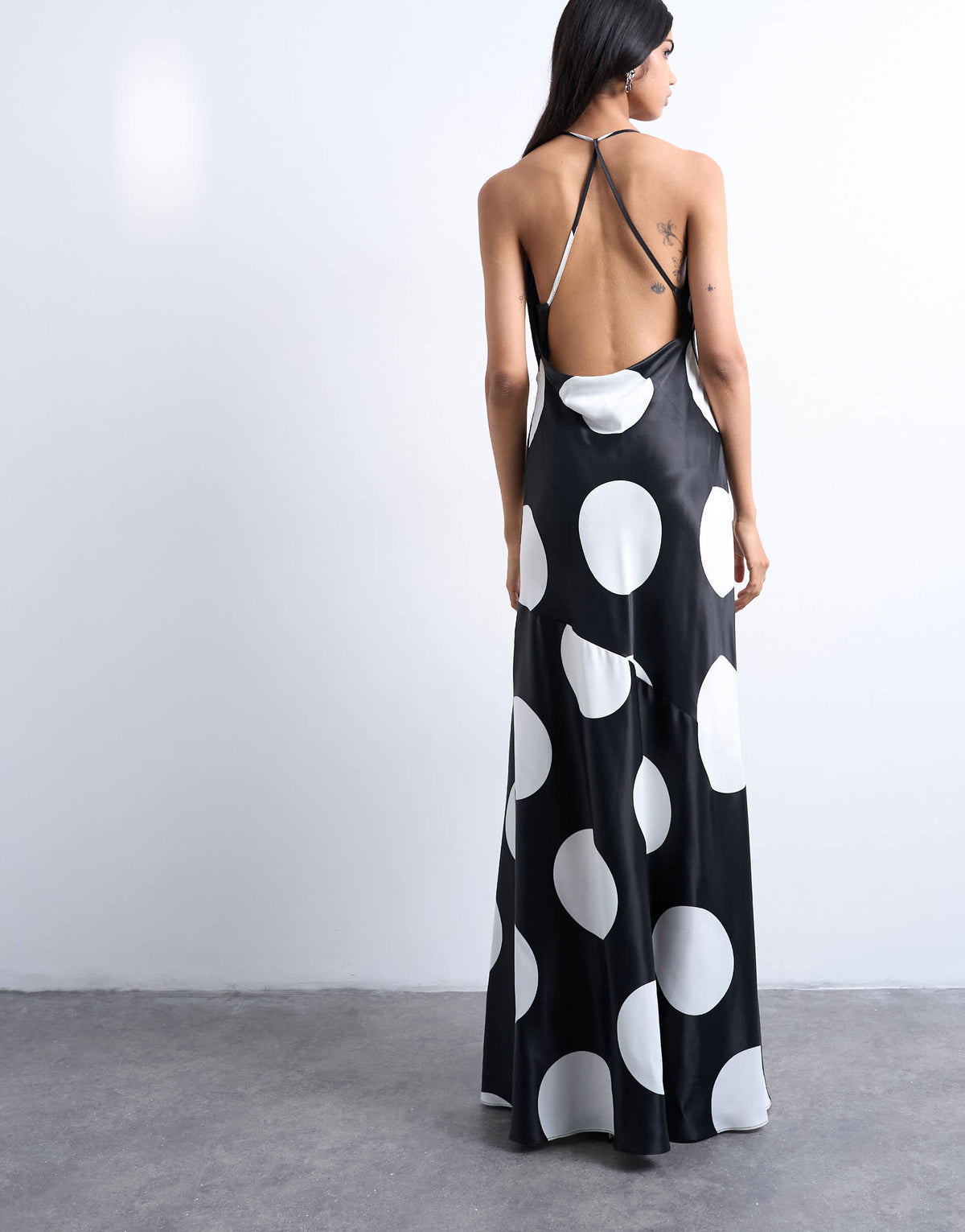 Topshop occasion cowl neck dress in mono polka dot print