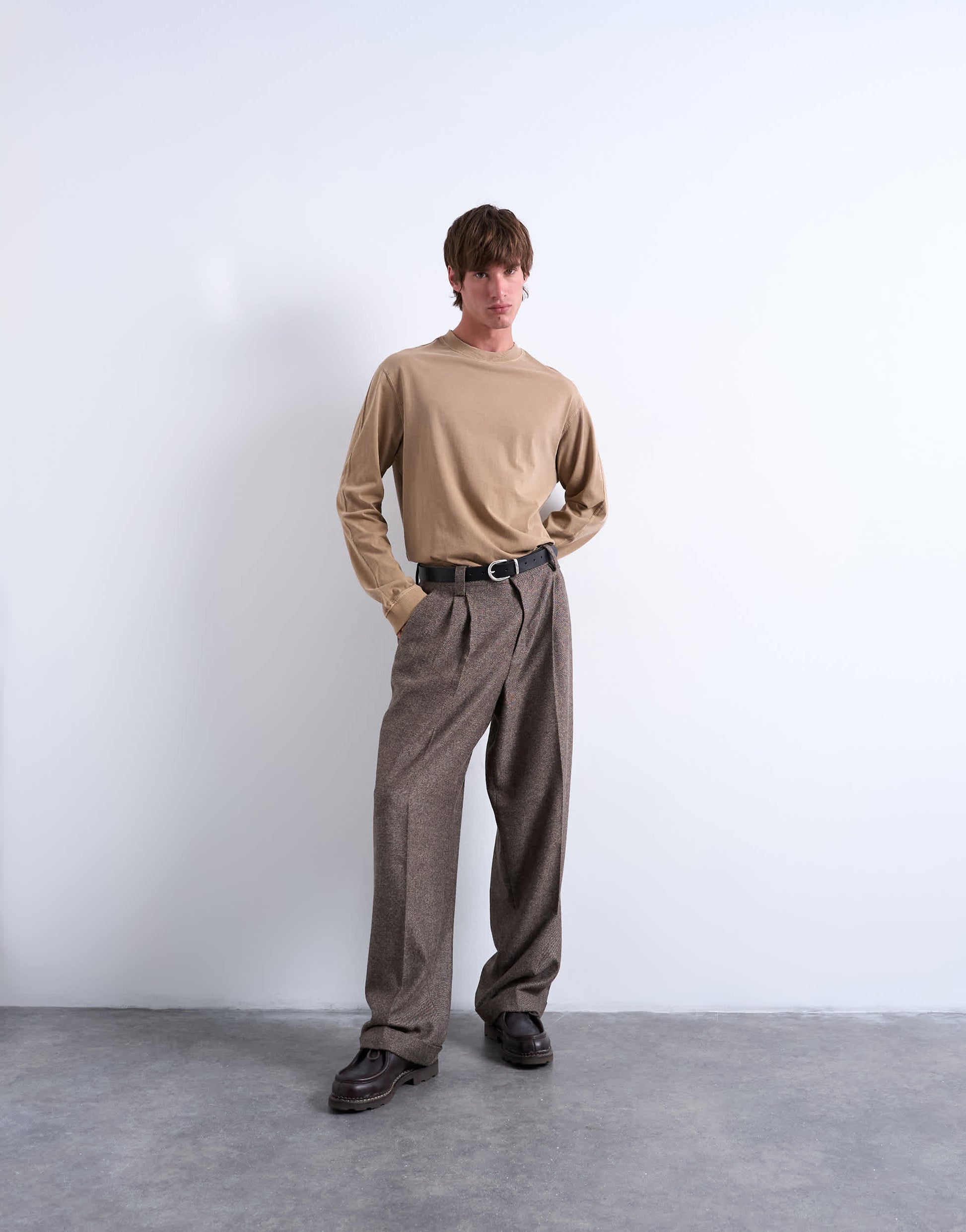 Topman relaxed fit long sleeve raglan t-shirt in washed stone