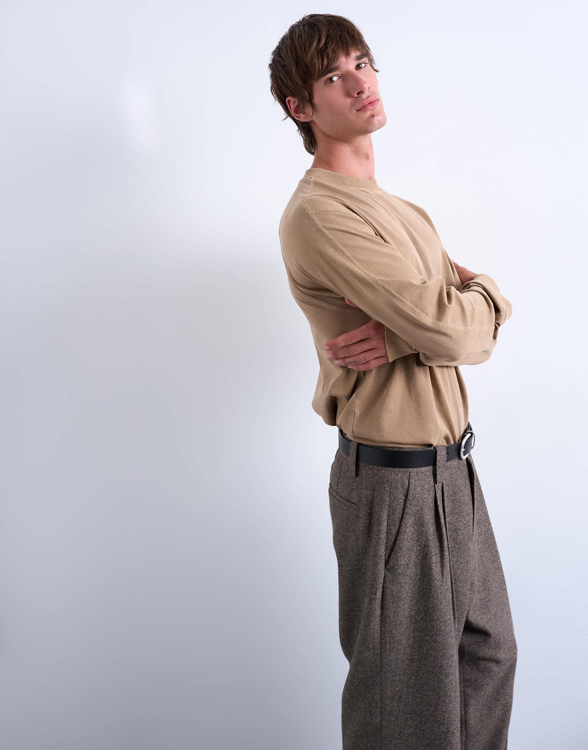 Topman relaxed fit long sleeve raglan t-shirt in washed stone