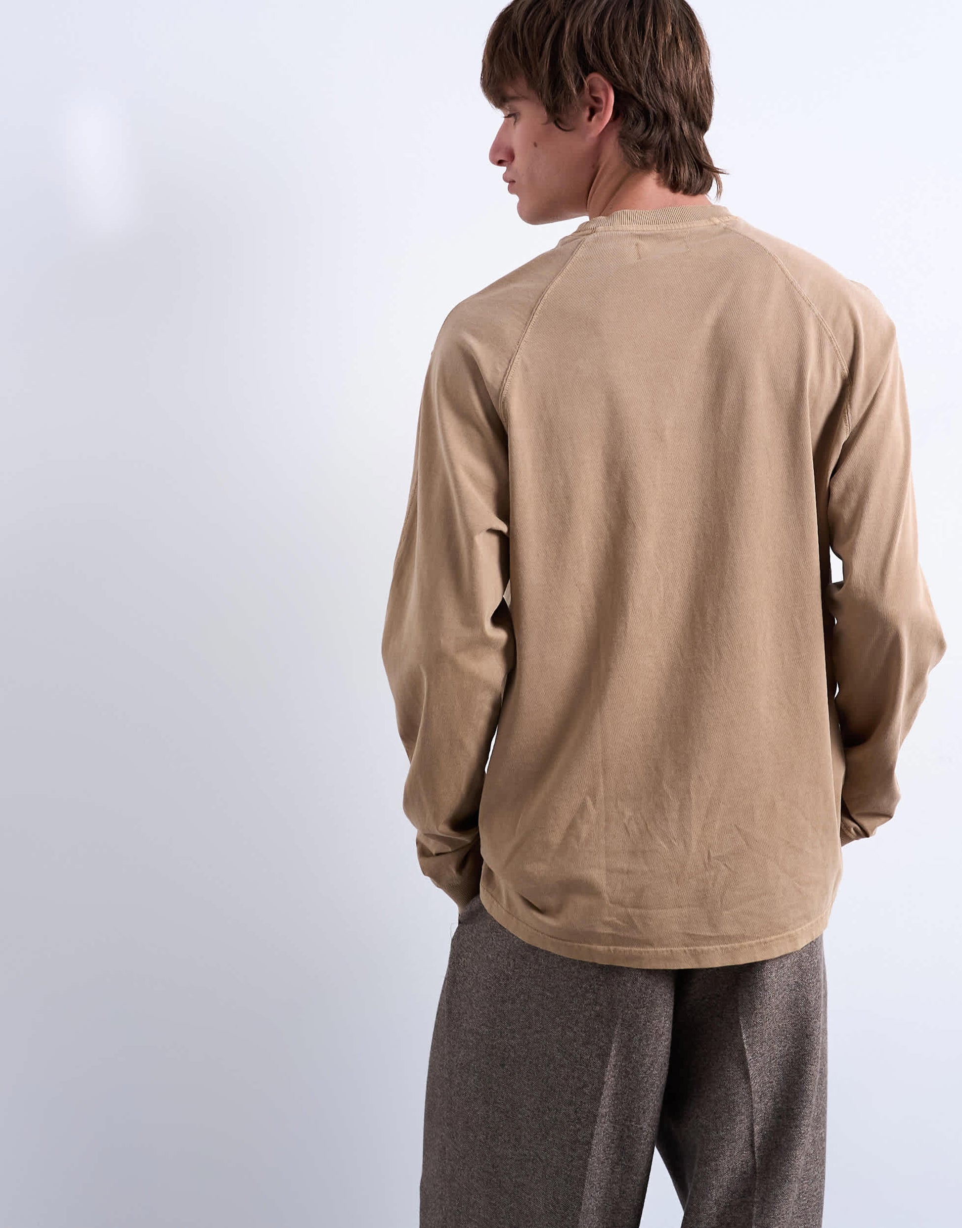 Topman relaxed fit long sleeve raglan t-shirt in washed stone