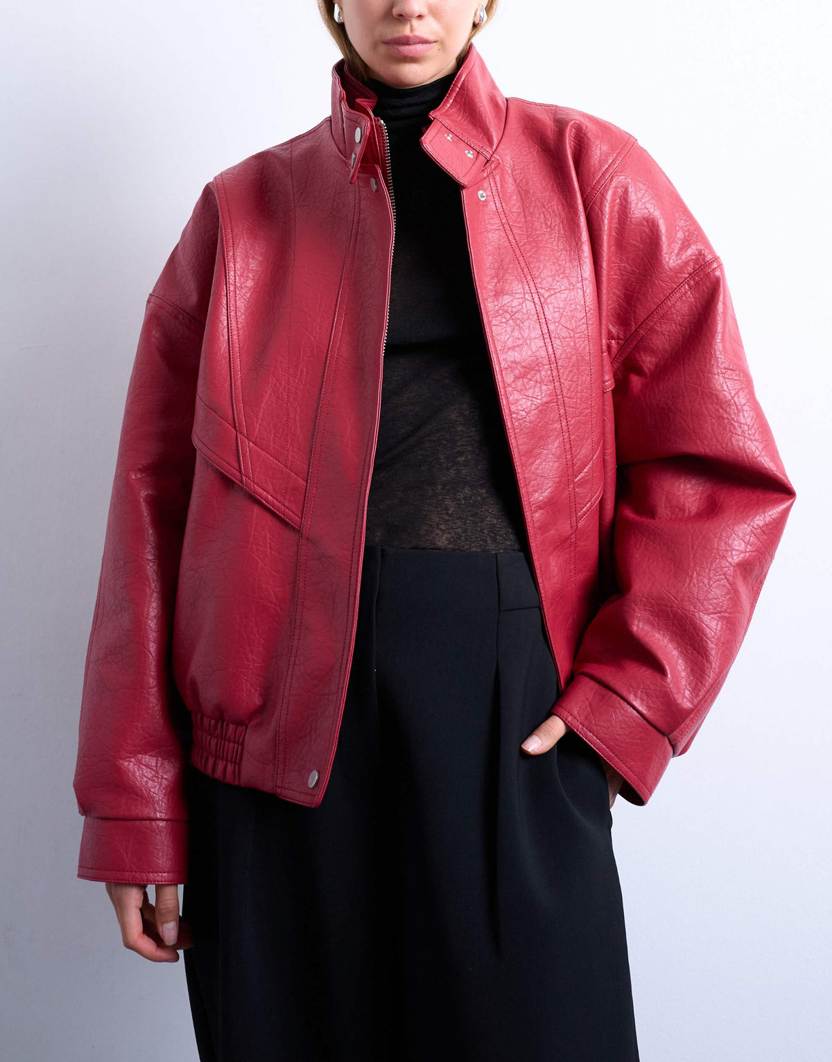 Topshop double fronted seam detail bomber in red