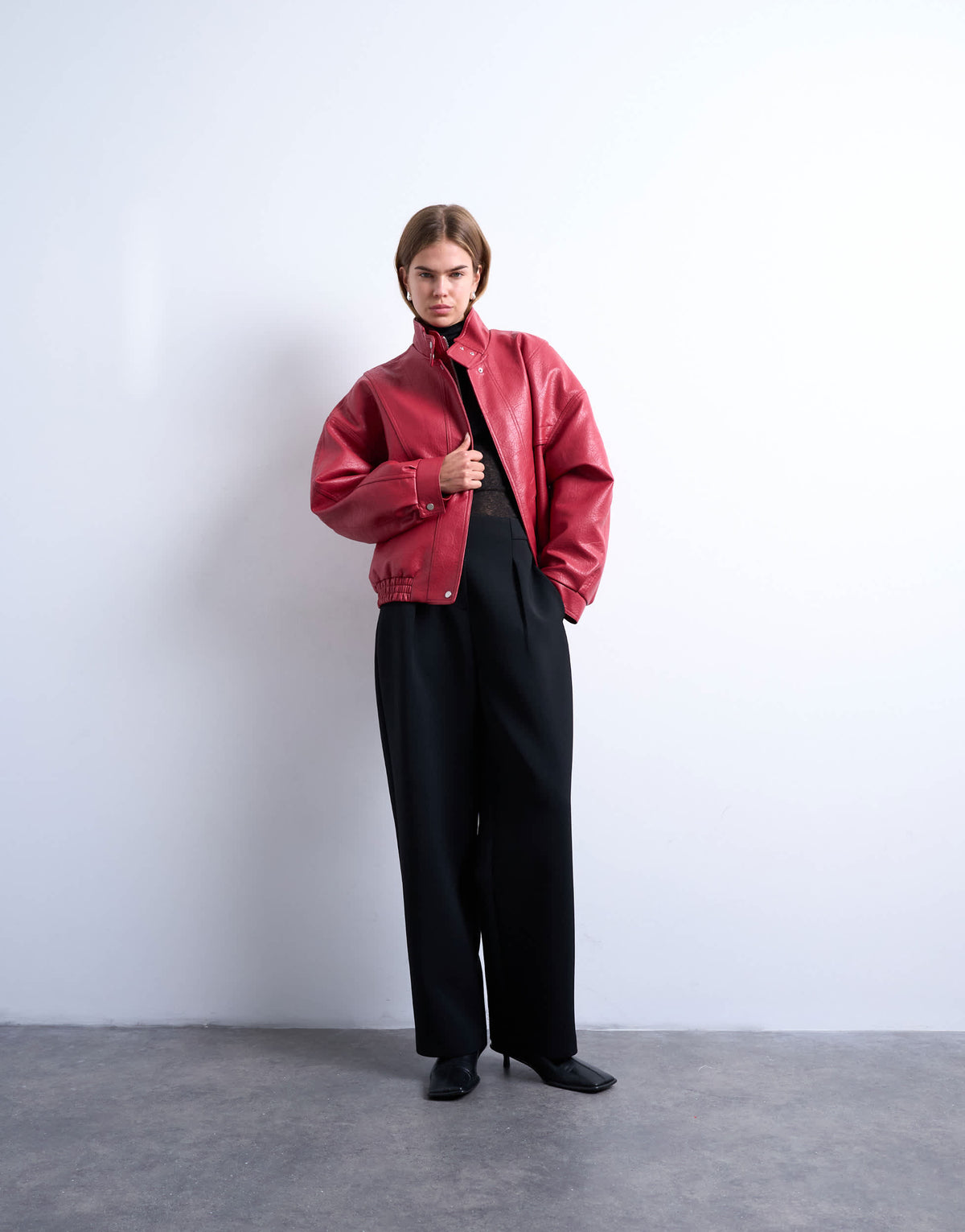 Topshop double fronted seam detail bomber in red