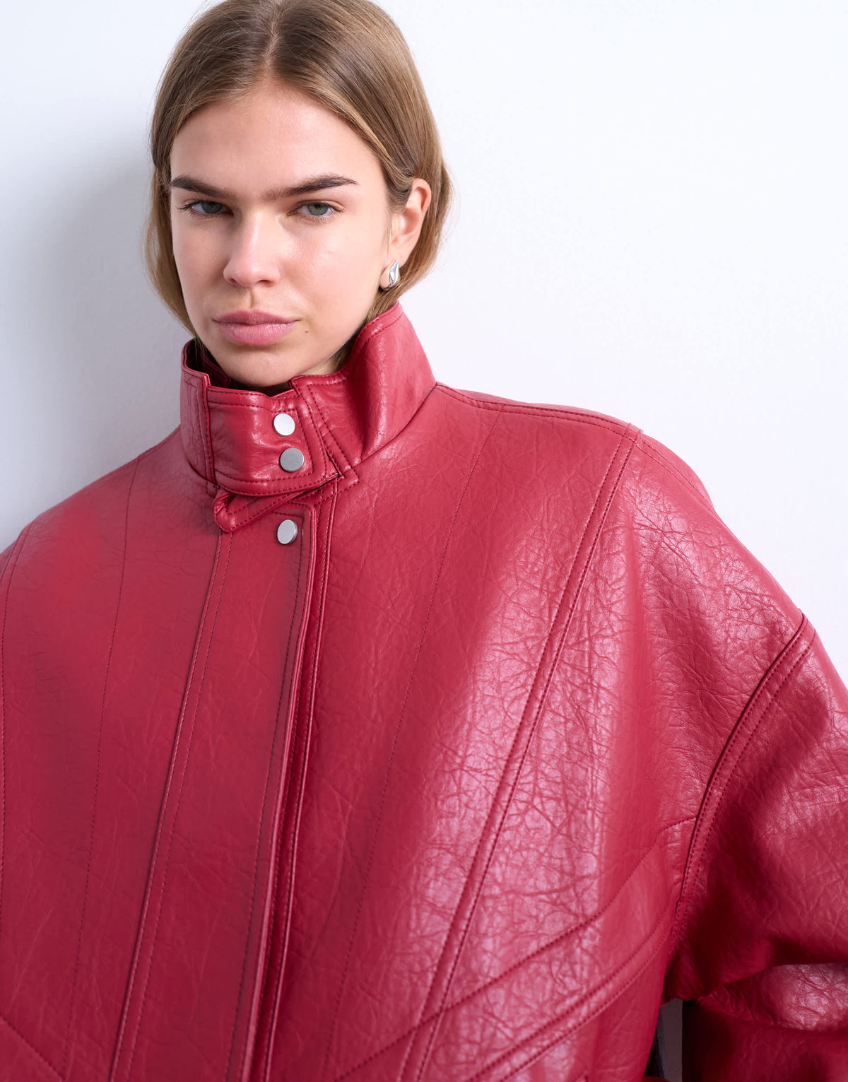 Topshop double fronted seam detail bomber in red