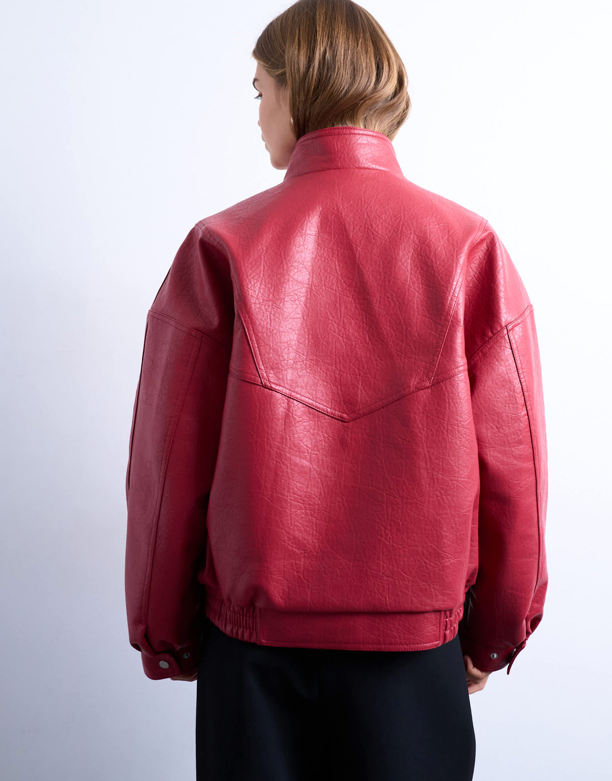Topshop double fronted seam detail bomber in red