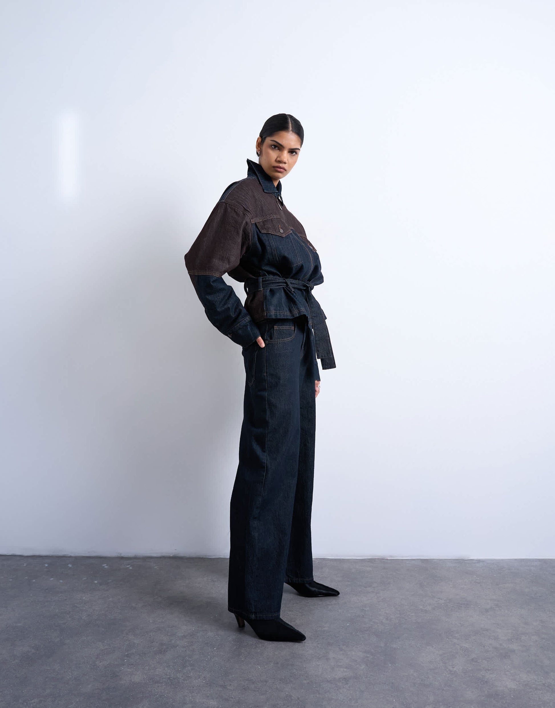 Topshop two toned high rise loose fit jean in brown and black